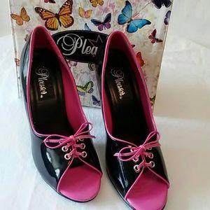 Pleaser Black and Hot Pink Patent Leather Open Toe